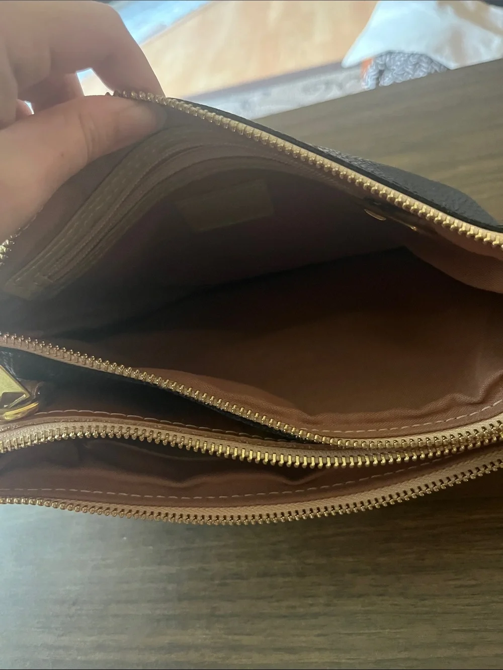 Sseko Black Leather Pouch with Tan Strap and Gold Hardware